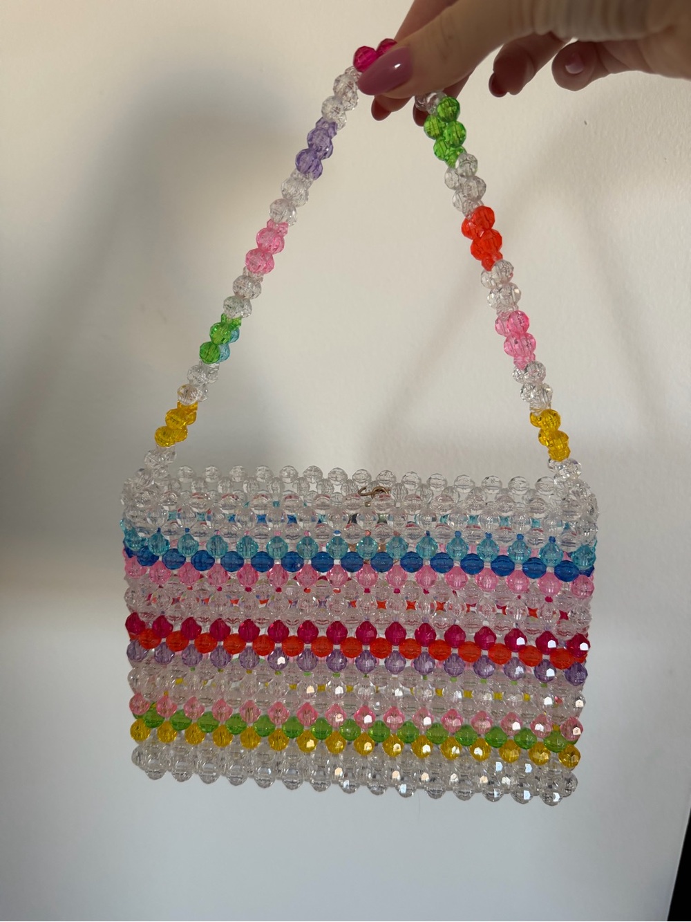 Susan Alexandra Clear Beaded Mini Bag with Rainbow Stripes